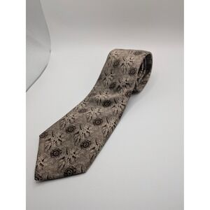 Guy Laroche Tie Mens Taupe Brown Abstract Floral Silk Couture Necktie USA